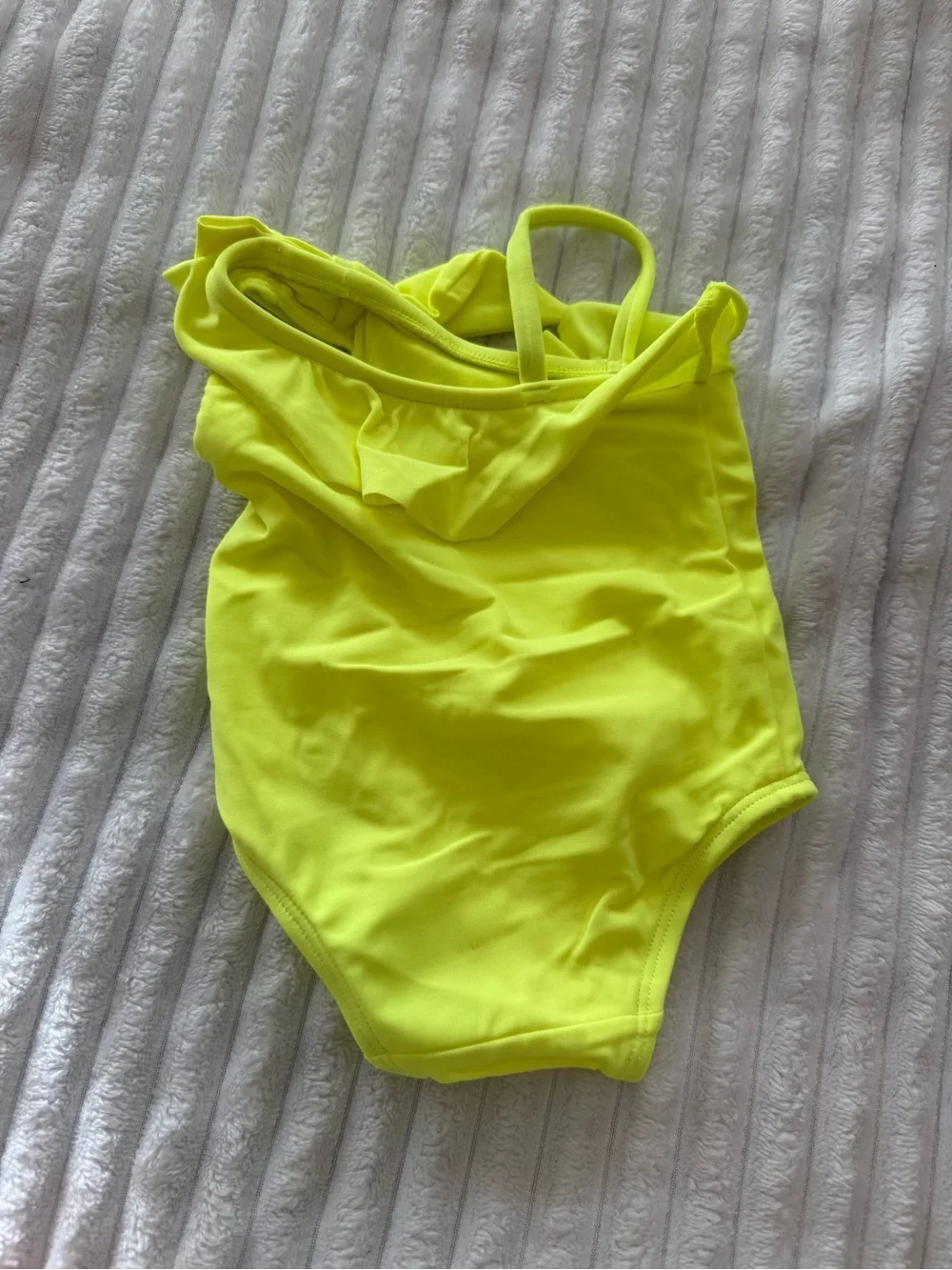 Bright Yellow & Cherry Red Ruffle One-Piece Swimsuits